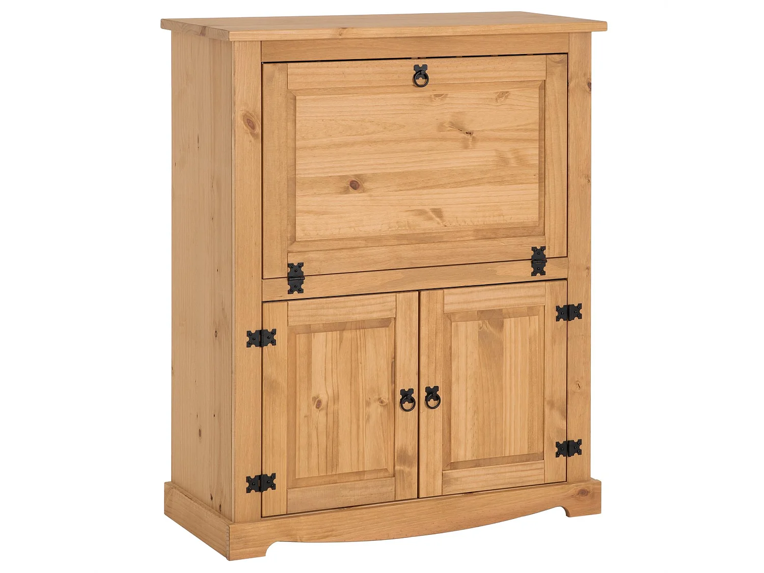 Meuble bar à vin TEQUILA armoire comptoir avec range bouteilles et range verres, bahut de style mexicain en pin massif teinté/ciré