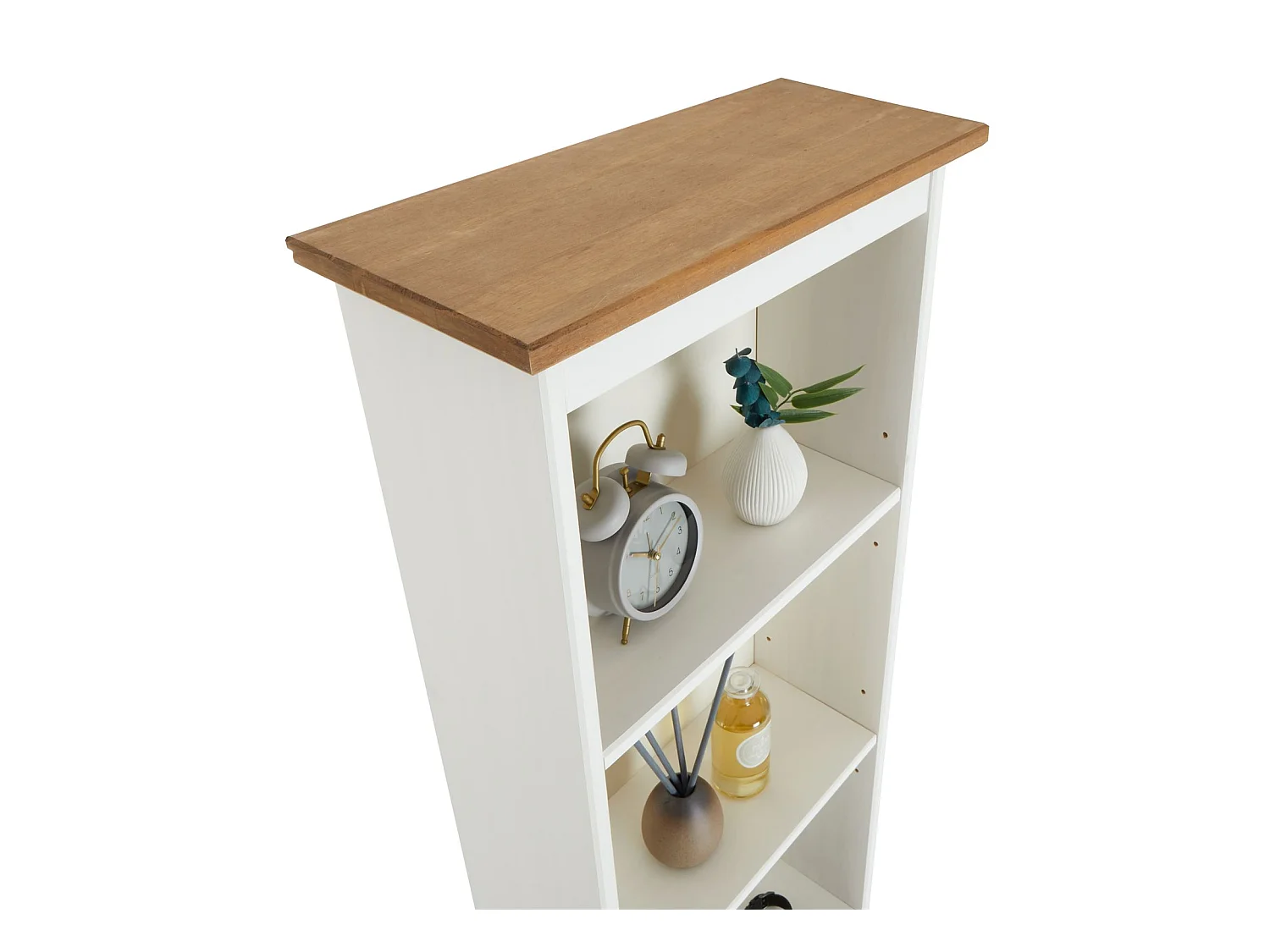 Bibliothèque CAMPO étagère en bois style mexicain avec 4 tablettes, en pin massif lasuré blanc et brun