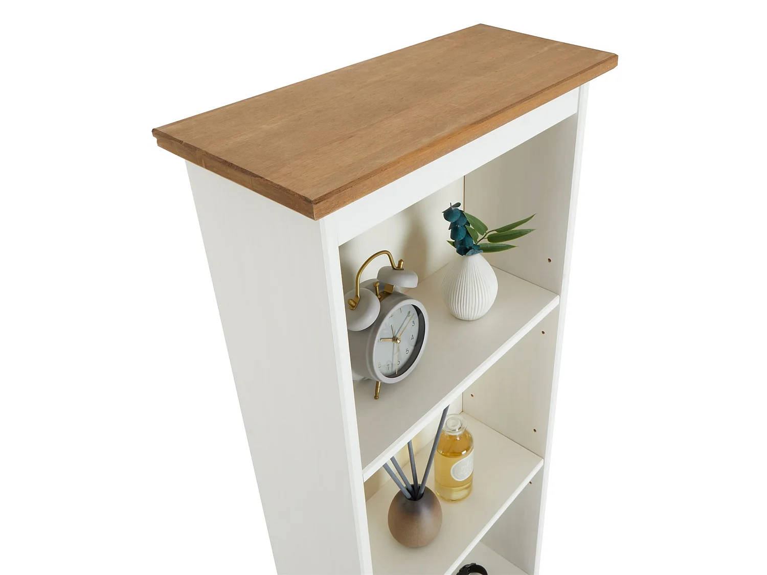 Bibliothèque CAMPO étagère en bois style mexicain avec 4 tablettes, en pin massif lasuré blanc et brun