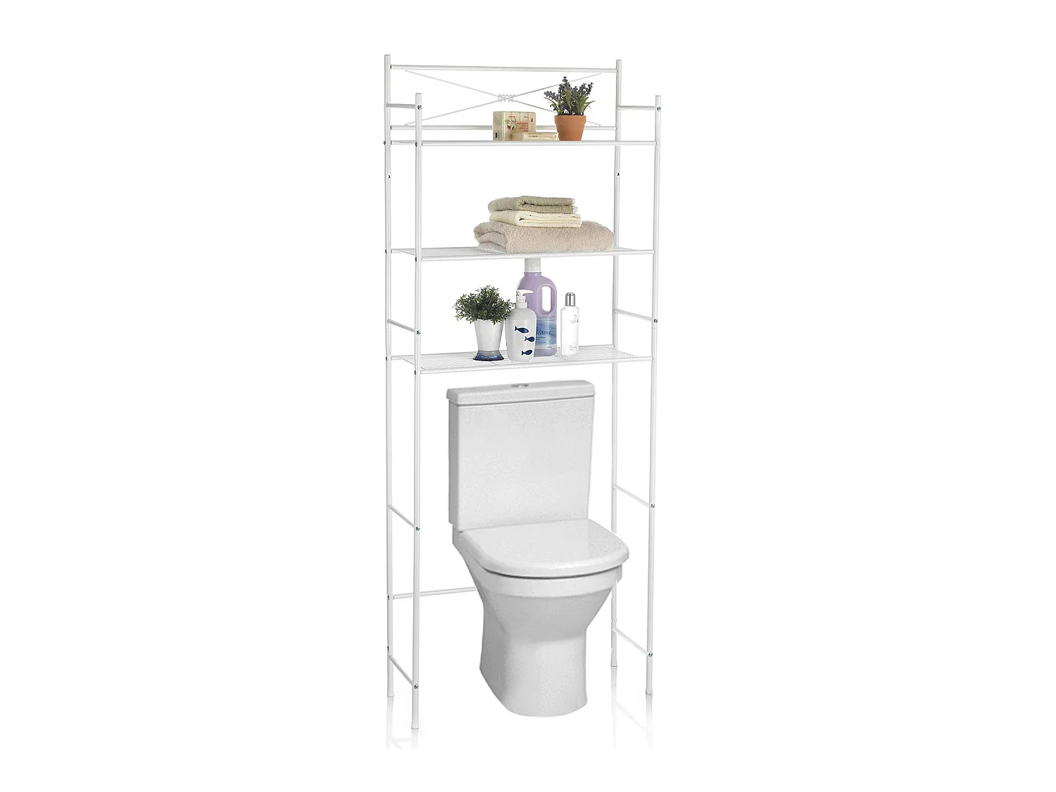 Etagère de salle de bain MARSA meuble de rangement au-dessus des toilettes wc ou lave-linge avec 3 tablettes, en métal laqué blanc