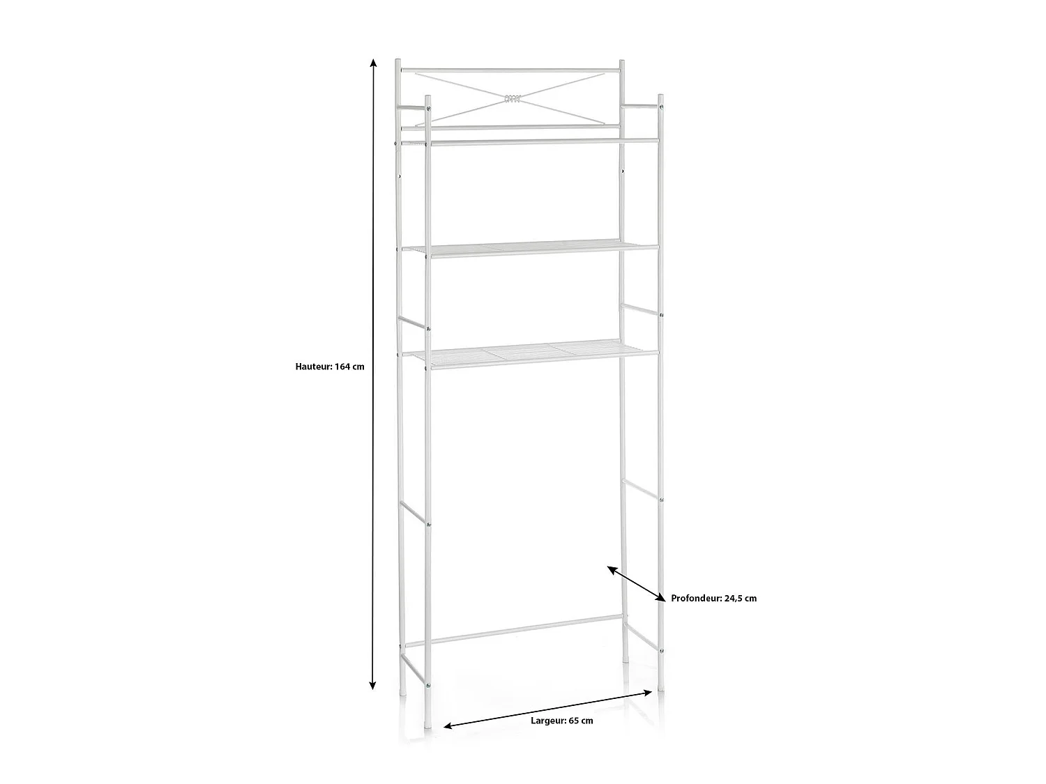 Etagère de salle de bain MARSA meuble de rangement au-dessus des toilettes wc ou lave-linge avec 3 tablettes, en métal laqué blanc