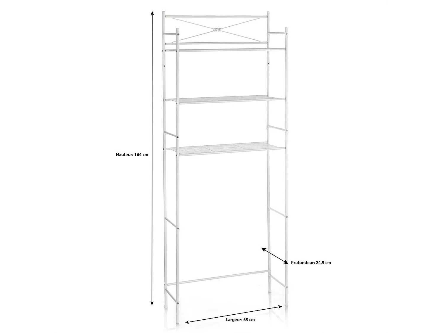 Etagère de salle de bain MARSA meuble de rangement au-dessus des toilettes wc ou lave-linge avec 3 tablettes, en métal laqué blanc