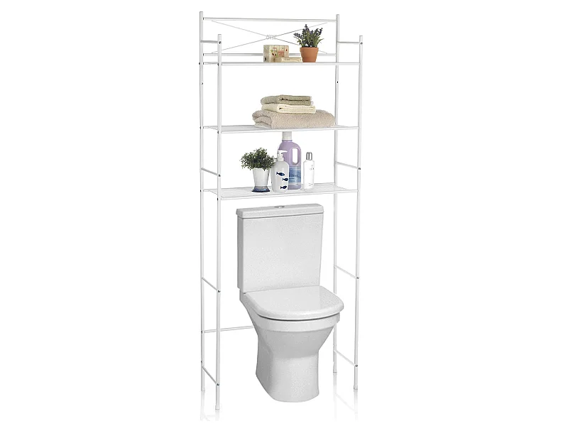 Etagère de salle de bain MARSA meuble de rangement au-dessus des toilettes wc ou lave-linge avec 3 tablettes, en métal laqué blanc