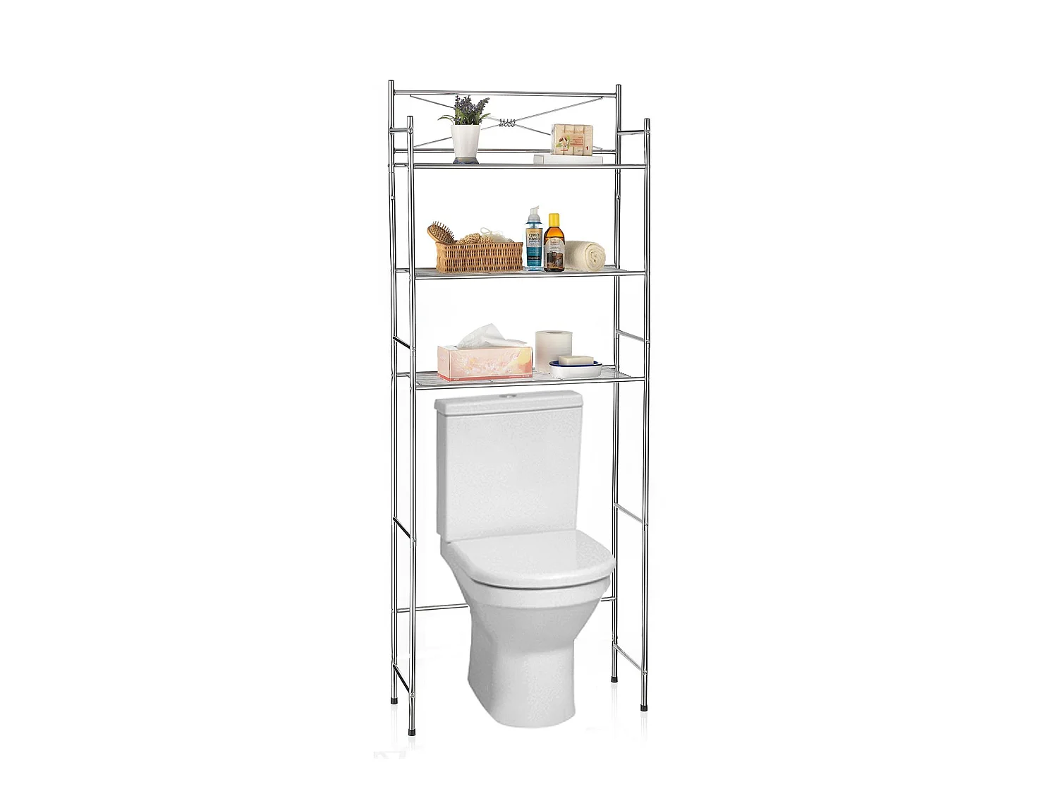 Etagère de salle de bain MARSA meuble de rangement au-dessus des toilettes wc ou lave-linge avec 3 tablettes, en métal chromé