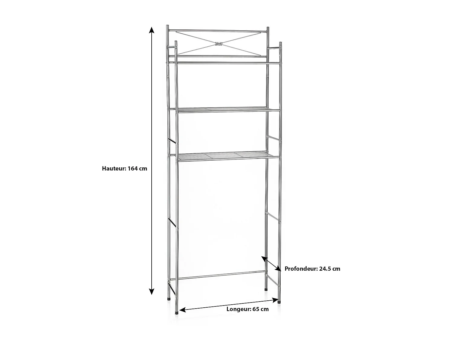 Etagère de salle de bain MARSA meuble de rangement au-dessus des toilettes wc ou lave-linge avec 3 tablettes, en métal chromé
