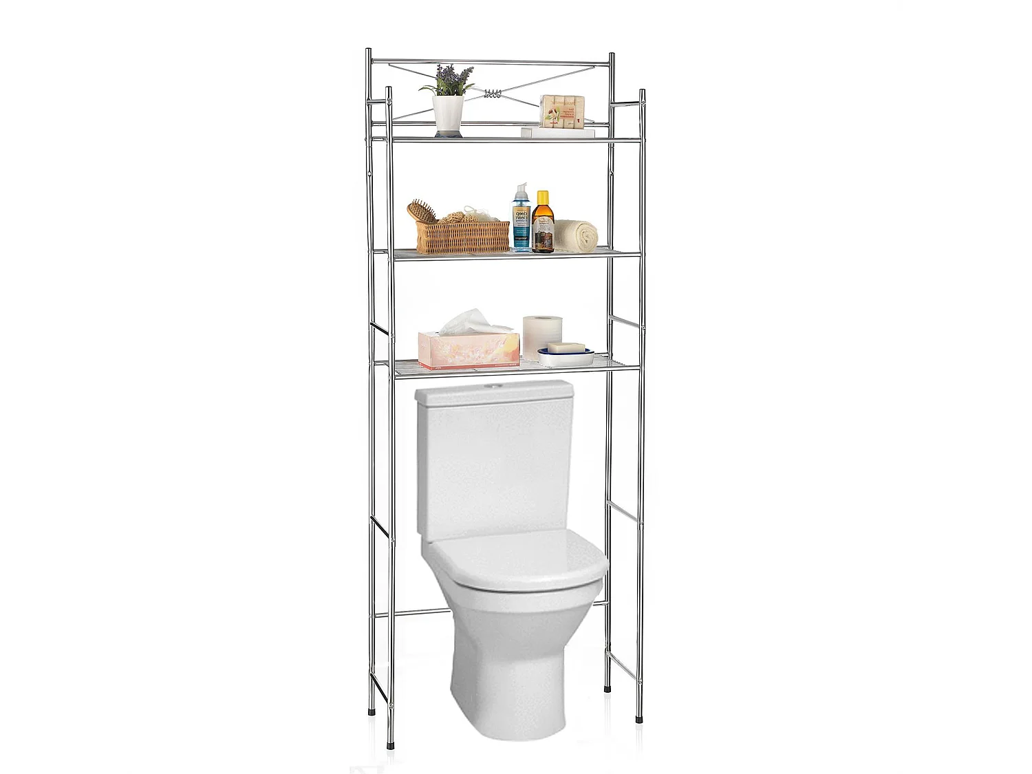 Etagère de salle de bain MARSA meuble de rangement au-dessus des toilettes wc ou lave-linge avec 3 tablettes, en métal chromé