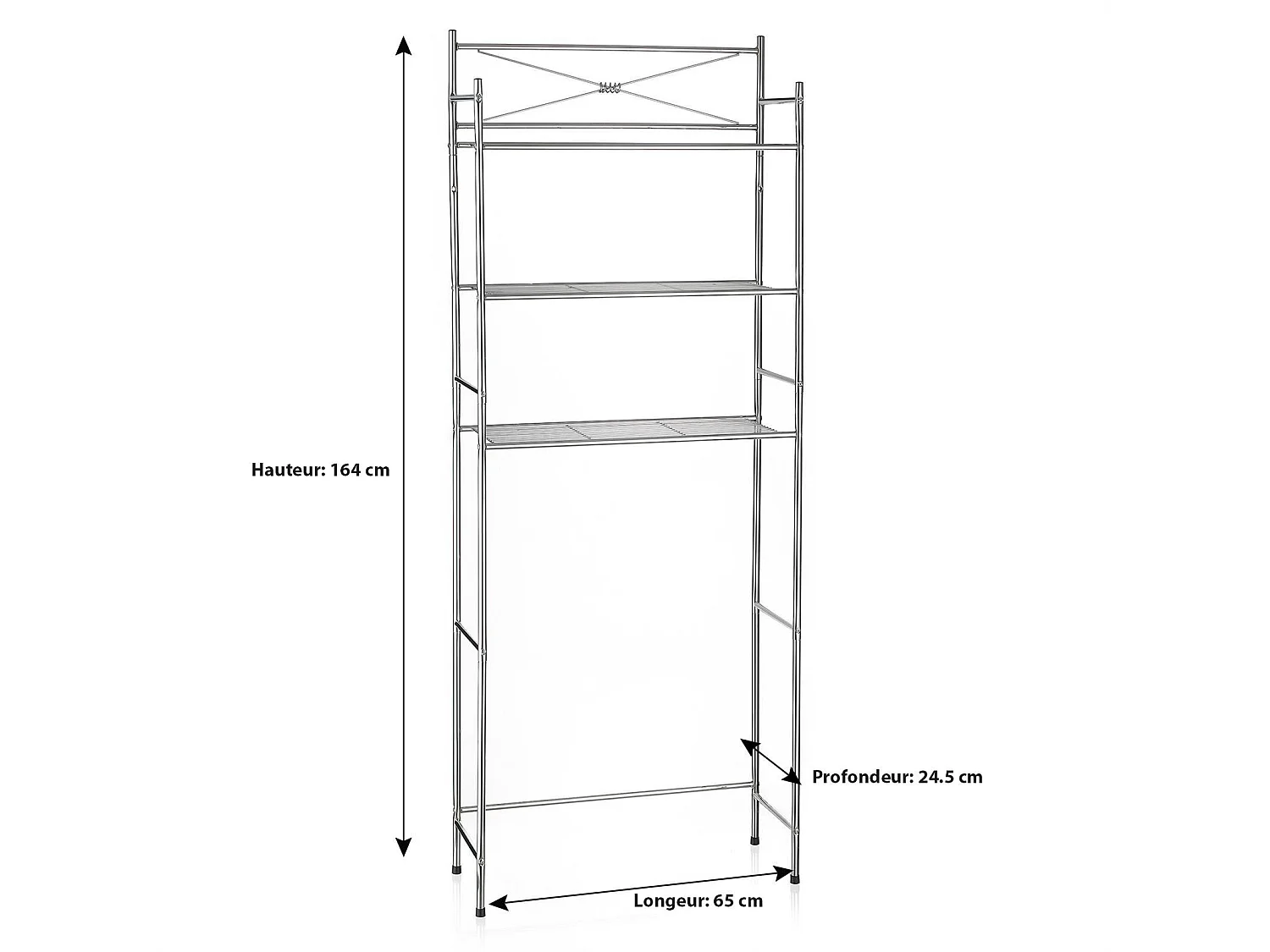 Etagère de salle de bain MARSA meuble de rangement au-dessus des toilettes wc ou lave-linge avec 3 tablettes, en métal chromé