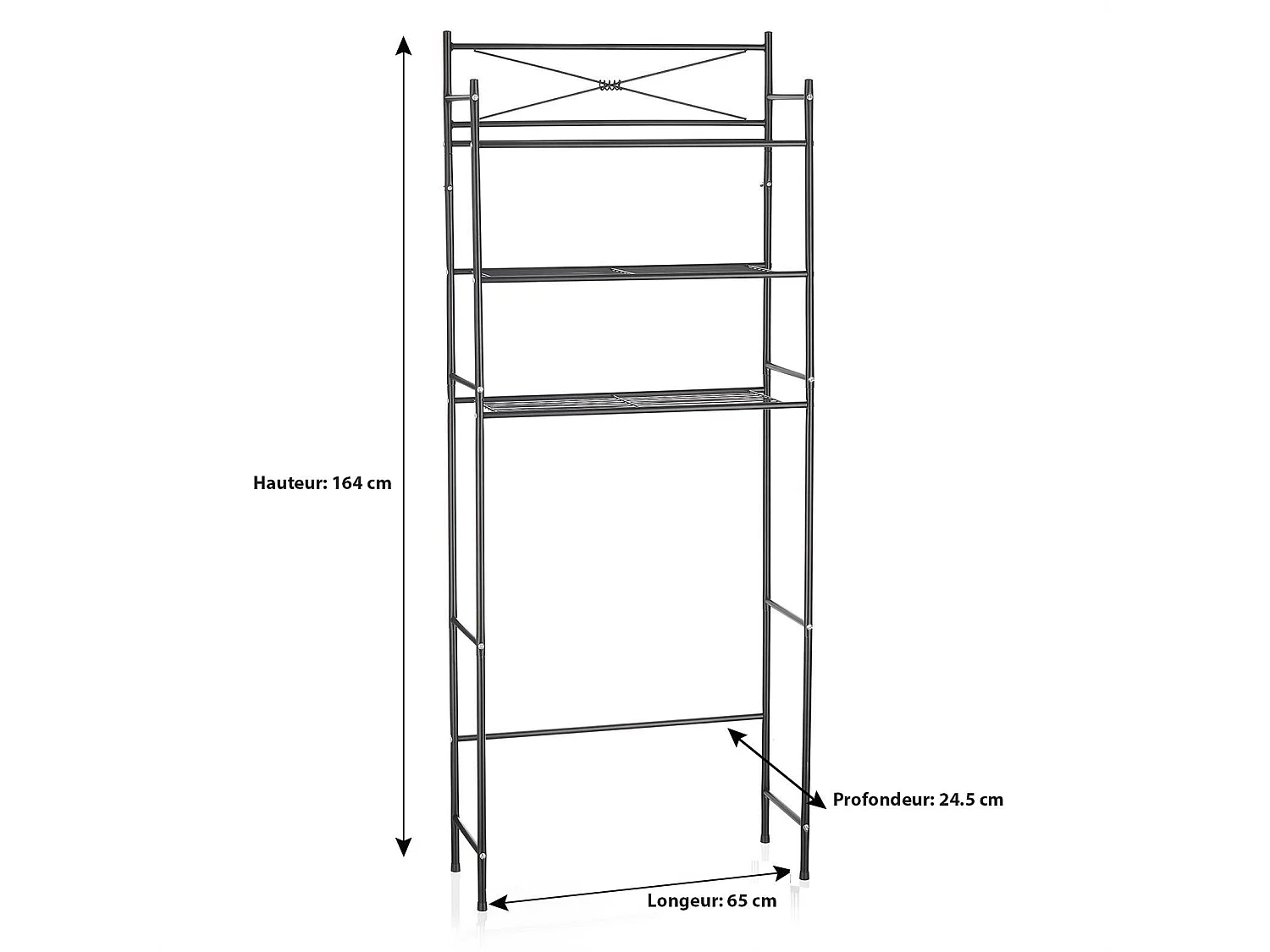 Etagère de salle de bain MARSA meuble de rangement au-dessus des toilettes wc ou lave-linge avec 3 tablettes, en métal laqué noir