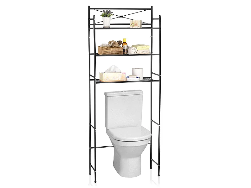 Etagère de salle de bain MARSA meuble de rangement au-dessus des toilettes wc ou lave-linge avec 3 tablettes, en métal laqué noir