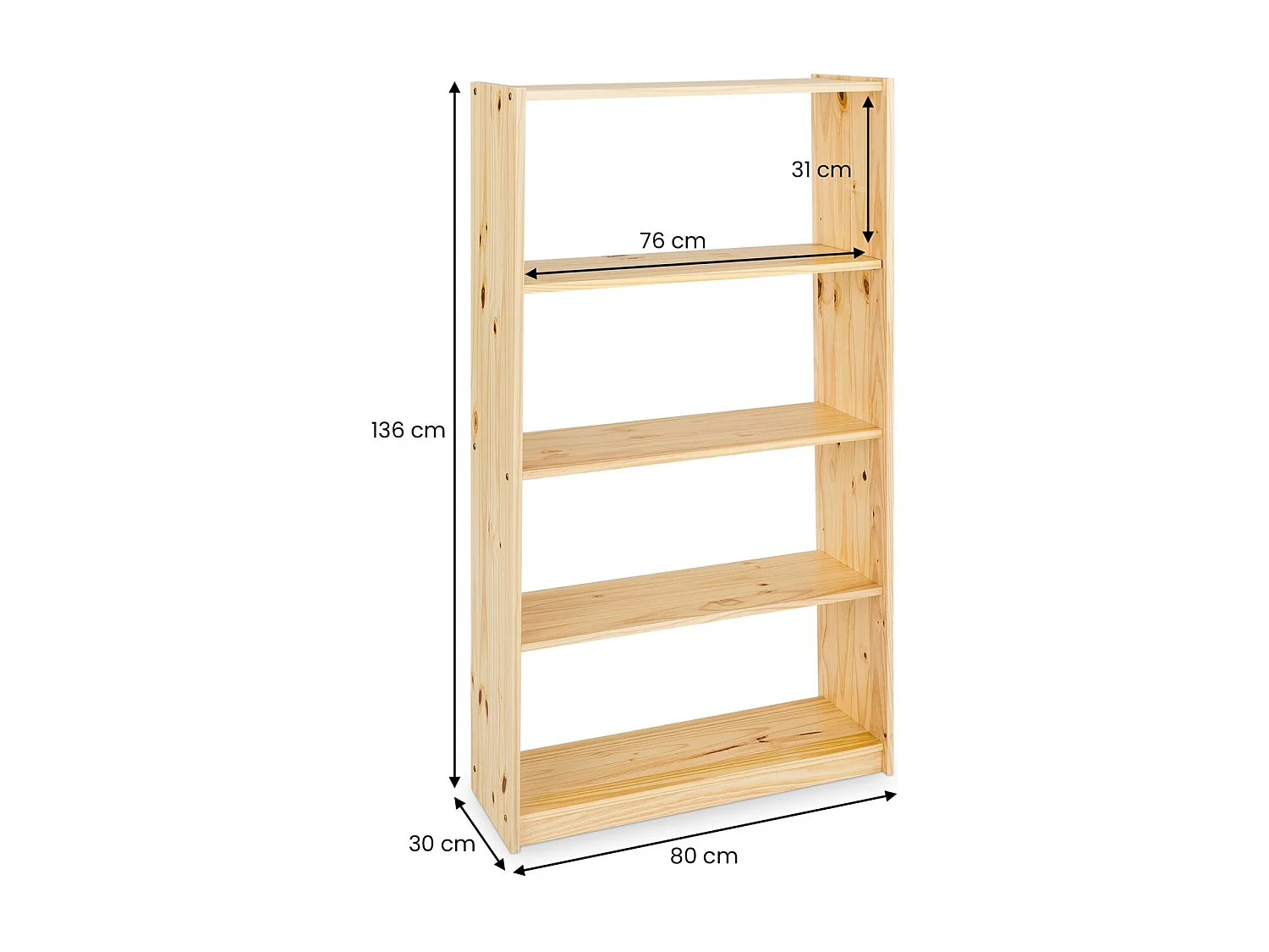 Etagère REGALE étagère sur pied avec 5 tablettes, en pin massif, vernis naturel