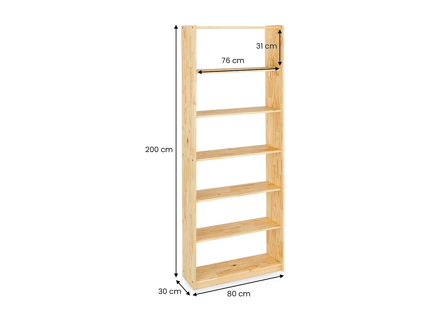 Etagère REGALE étagère sur pied avec 7 tablettes, en pin massif vernis naturel