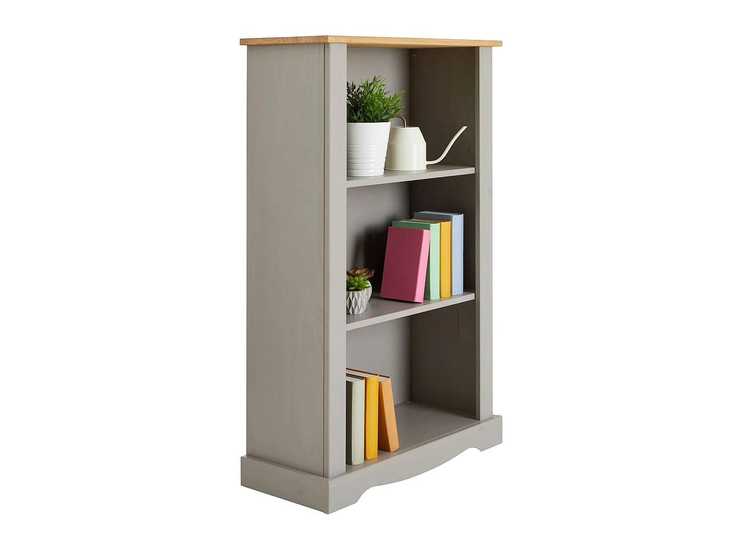 Etagère TEQUILA bibliothèques en bois style mexicain avec 2 tablettes, dim 70 x 116 x 30 cm, en pin massif lasuré gris et brun