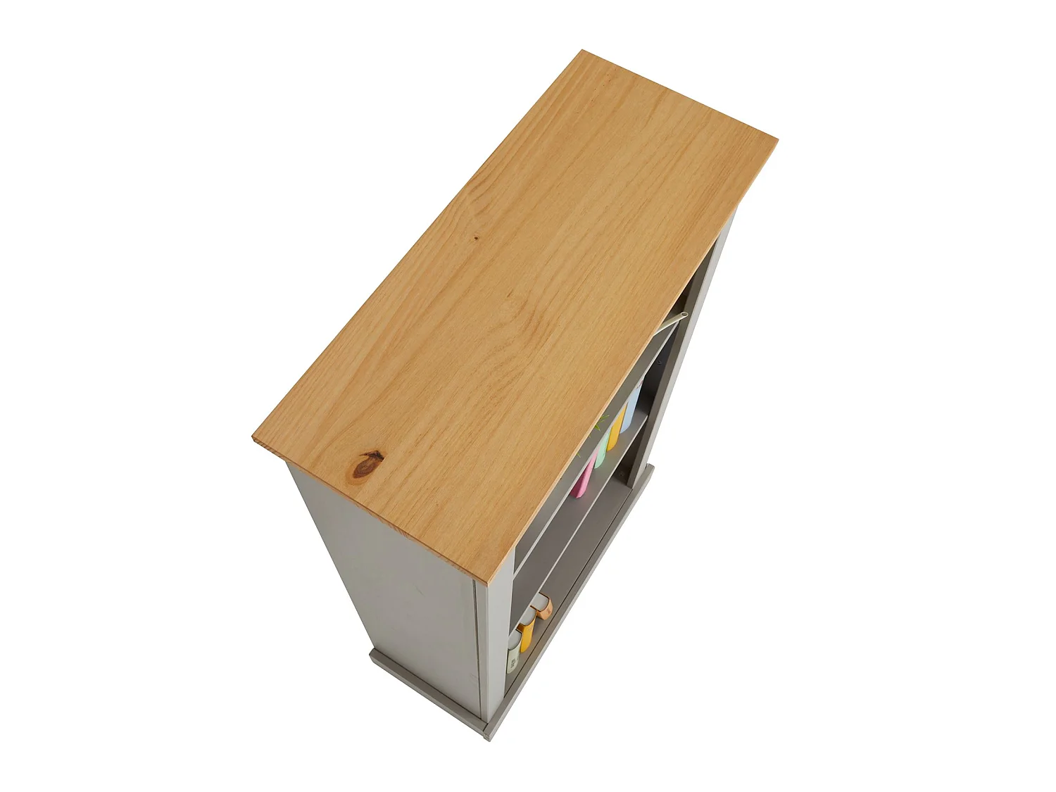 Etagère TEQUILA bibliothèques en bois style mexicain avec 2 tablettes, dim 70 x 116 x 30 cm, en pin massif lasuré gris et brun