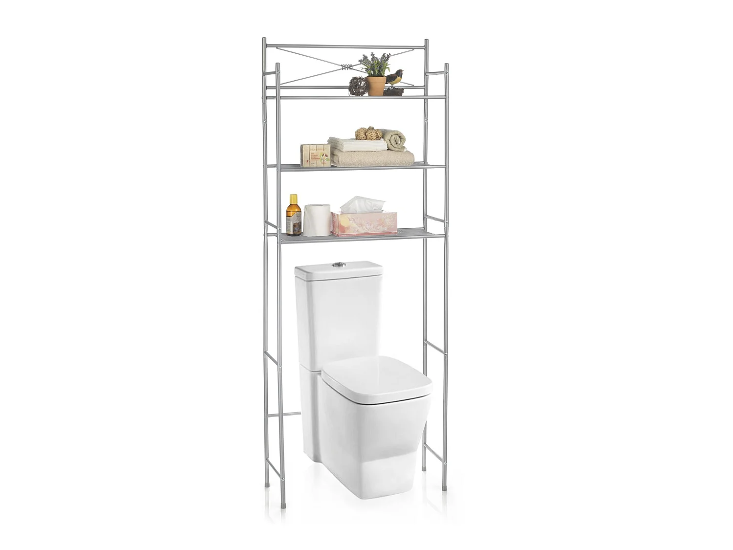 Etagère de salle de bain MARSA meuble de rangement au-dessus des toilettes wc ou lave-linge avec 3 tablettes, en métal laqué gris
