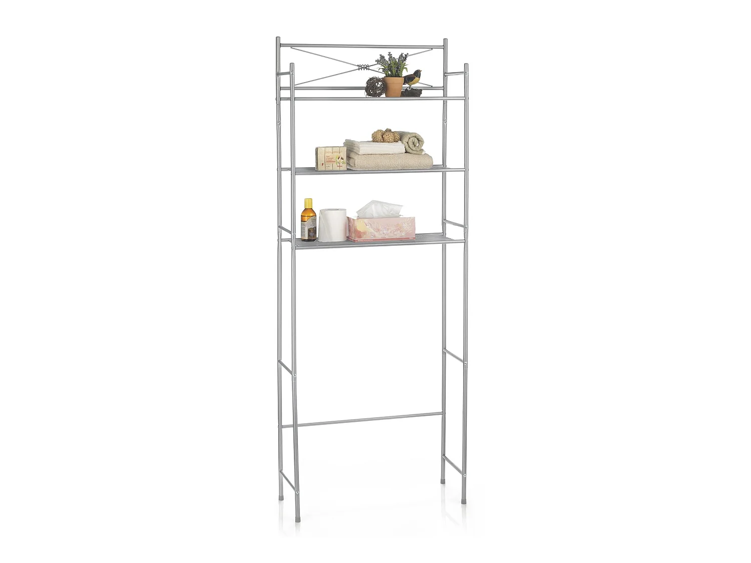 Etagère de salle de bain MARSA meuble de rangement au-dessus des toilettes wc ou lave-linge avec 3 tablettes, en métal laqué gris