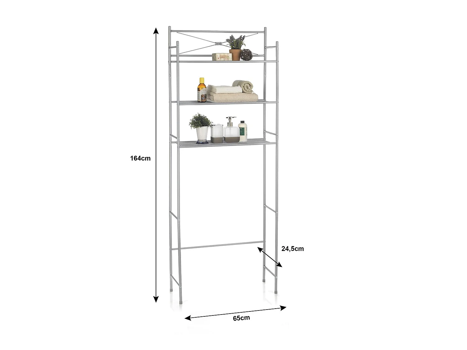 Etagère de salle de bain MARSA meuble de rangement au-dessus des toilettes wc ou lave-linge avec 3 tablettes, en métal laqué gris