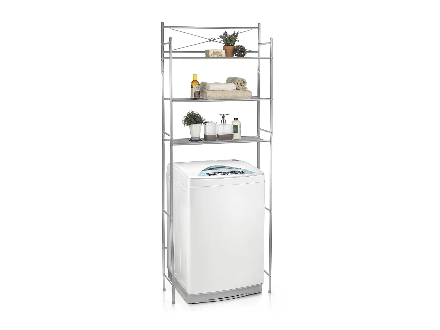 Etagère de salle de bain MARSA meuble de rangement au-dessus des toilettes wc ou lave-linge avec 3 tablettes, en métal laqué gris