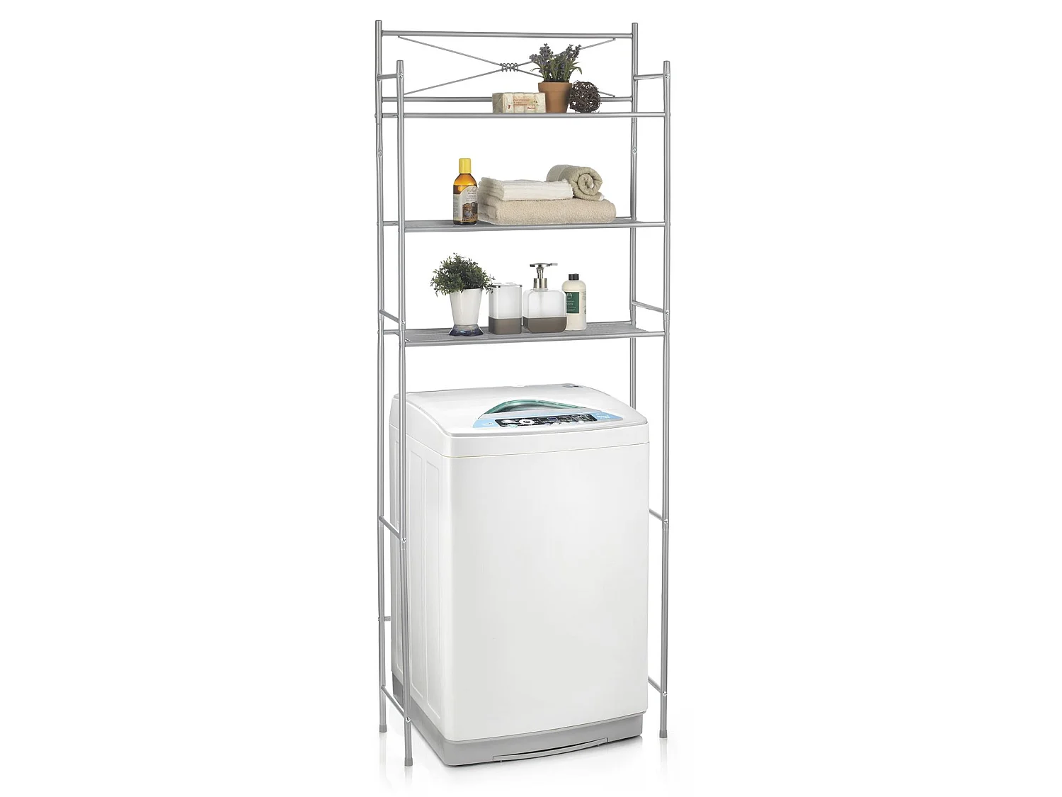 Etagère de salle de bain MARSA meuble de rangement au-dessus des toilettes wc ou lave-linge avec 3 tablettes, en métal laqué gris