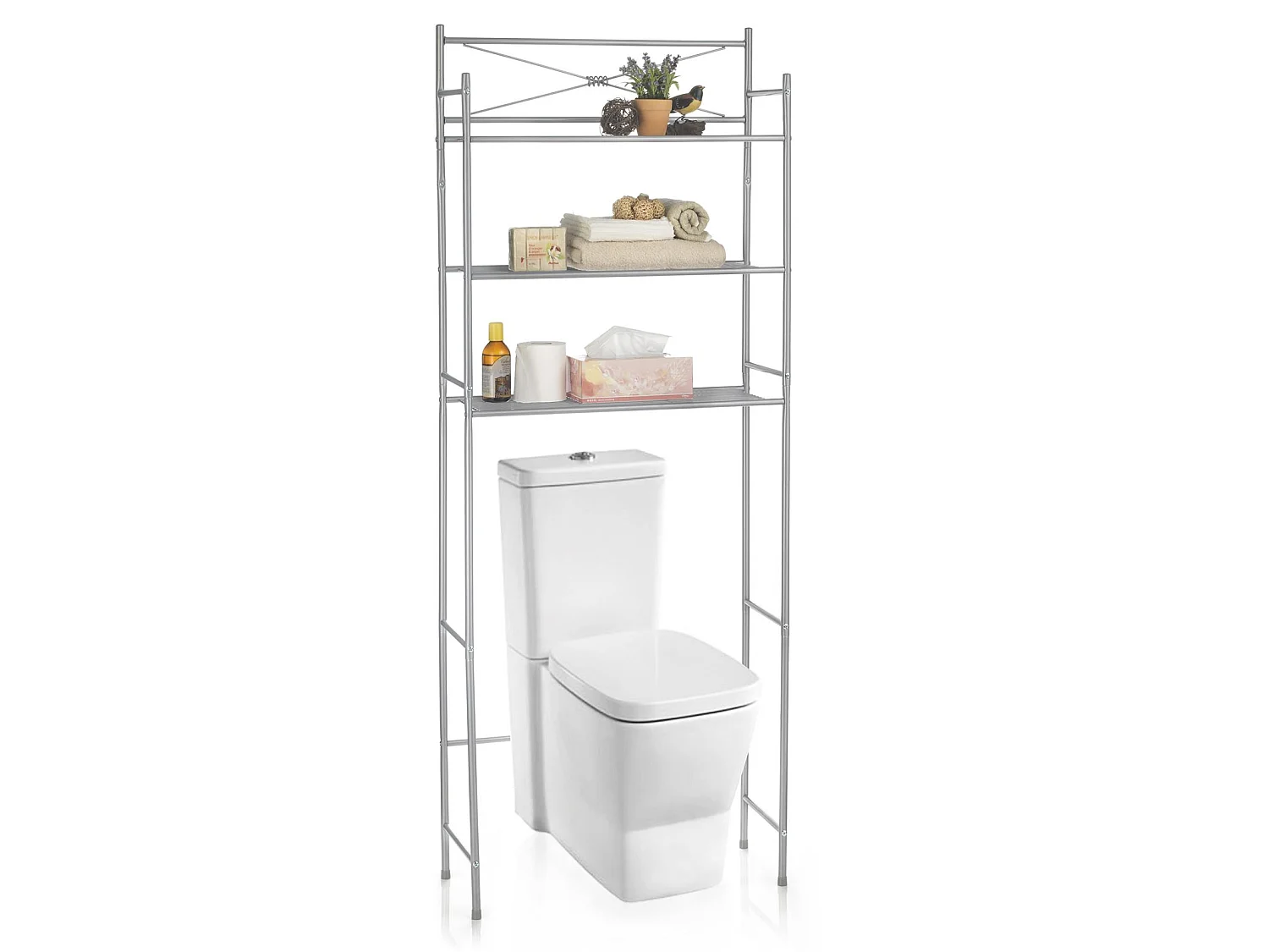 Etagère de salle de bain MARSA meuble de rangement au-dessus des toilettes wc ou lave-linge avec 3 tablettes, en métal laqué gris