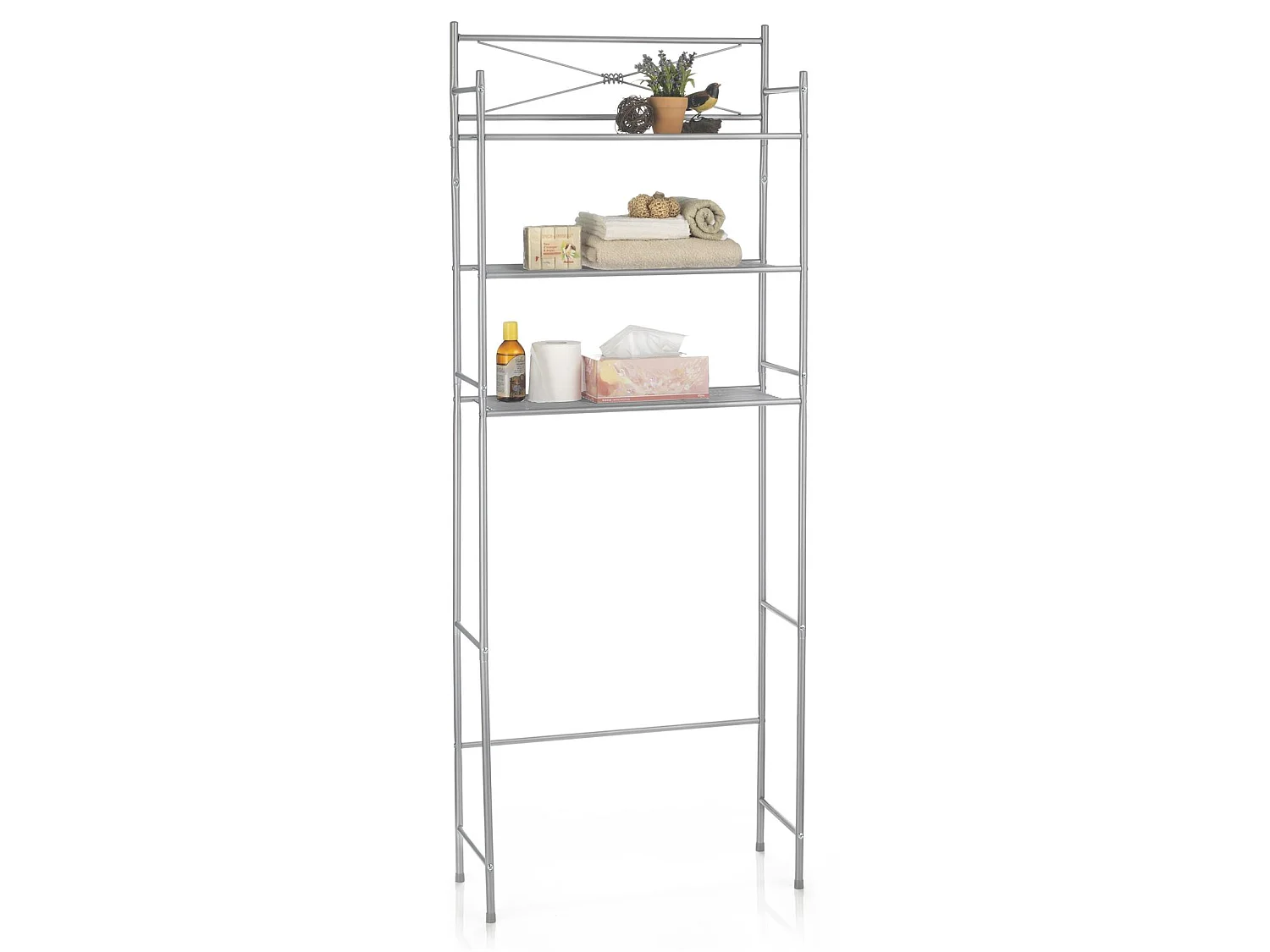 Etagère de salle de bain MARSA meuble de rangement au-dessus des toilettes wc ou lave-linge avec 3 tablettes, en métal laqué gris