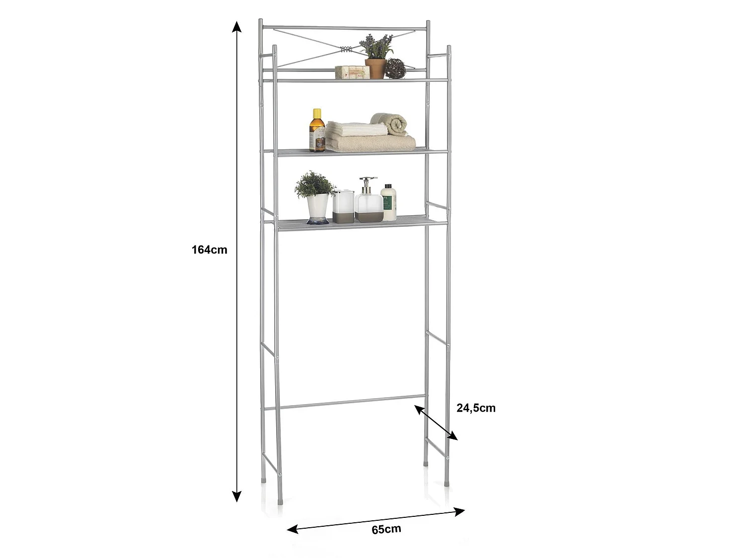 Etagère de salle de bain MARSA meuble de rangement au-dessus des toilettes wc ou lave-linge avec 3 tablettes, en métal laqué gris