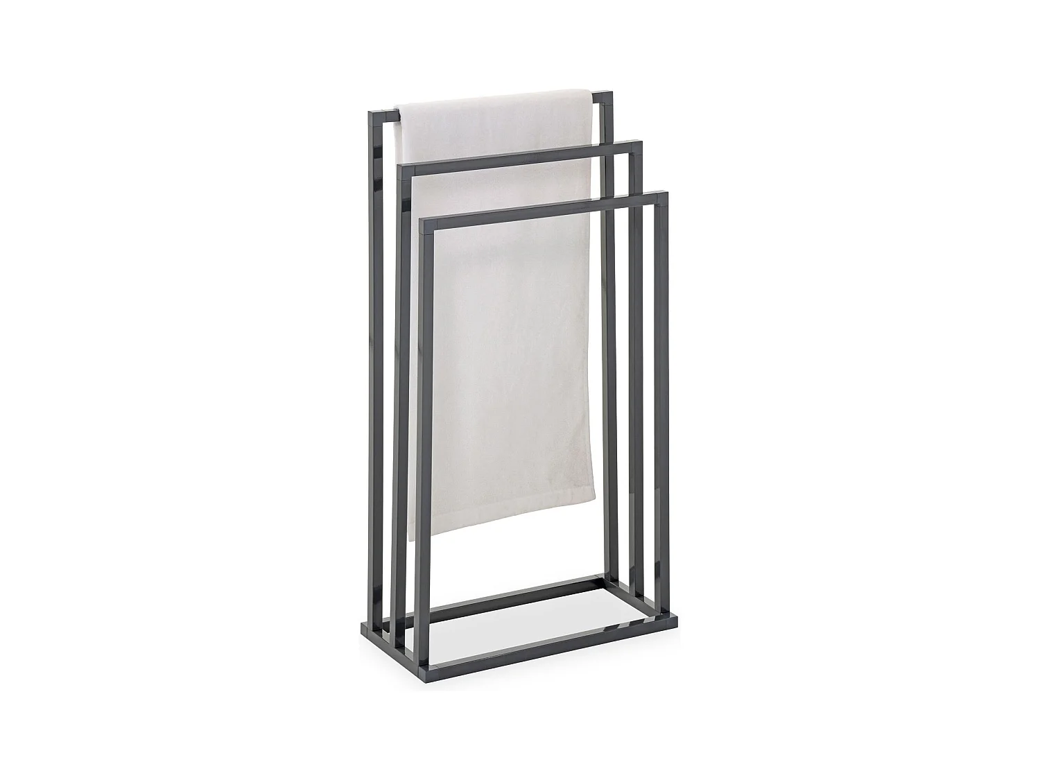 Porte-serviettes sur pied KUNO portant pour vêtements et linge de salle de bain avec 3 niveaux d'étendage, structure en métal gris