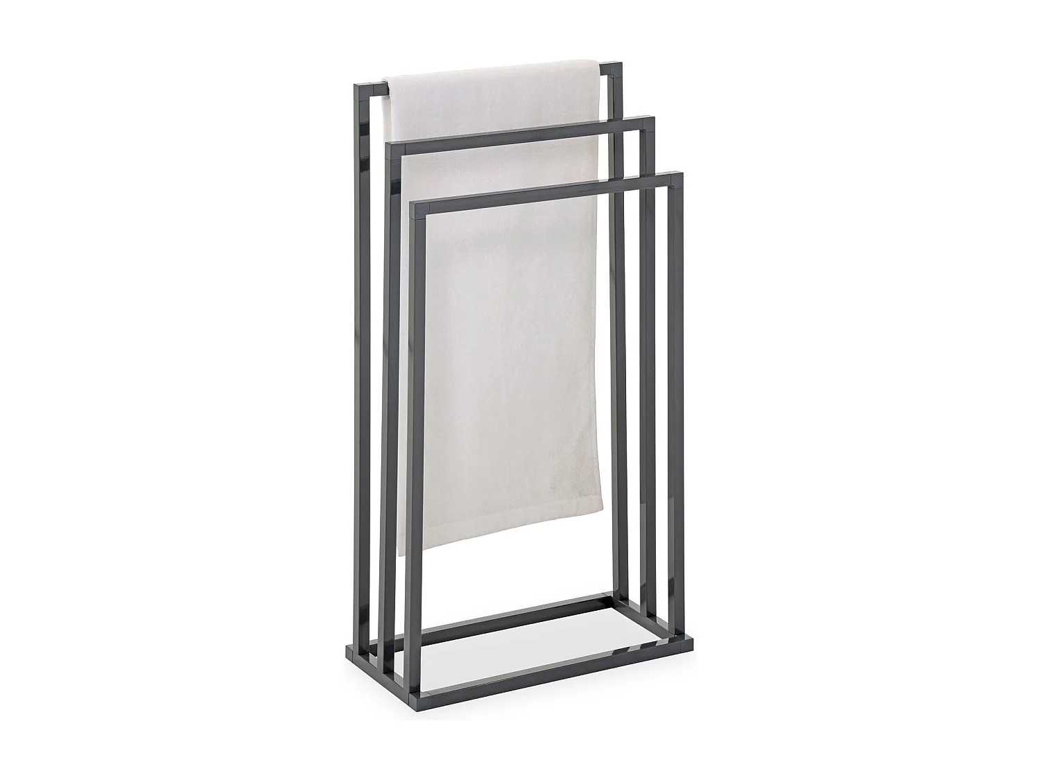 Porte-serviettes sur pied KUNO portant pour vêtements et linge de salle de bain avec 3 niveaux d'étendage, structure en métal gris