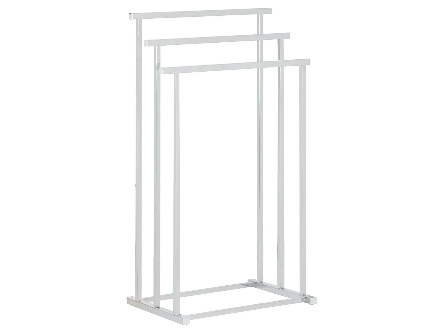 Porte-serviettes sur pied MATTIA portant pour vêtement et linge de salle de bain avec 3 niveaux d'étendage, en métal chromé