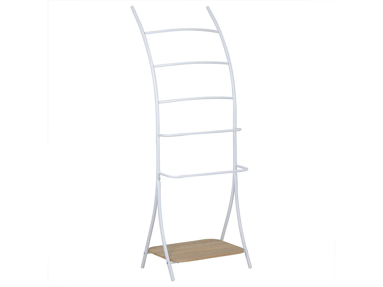 Porte-serviettes sur pied EDY avec 5 niveaux de différentes hauteurs en métal blanc et 1 étagère portant pour salles de bain