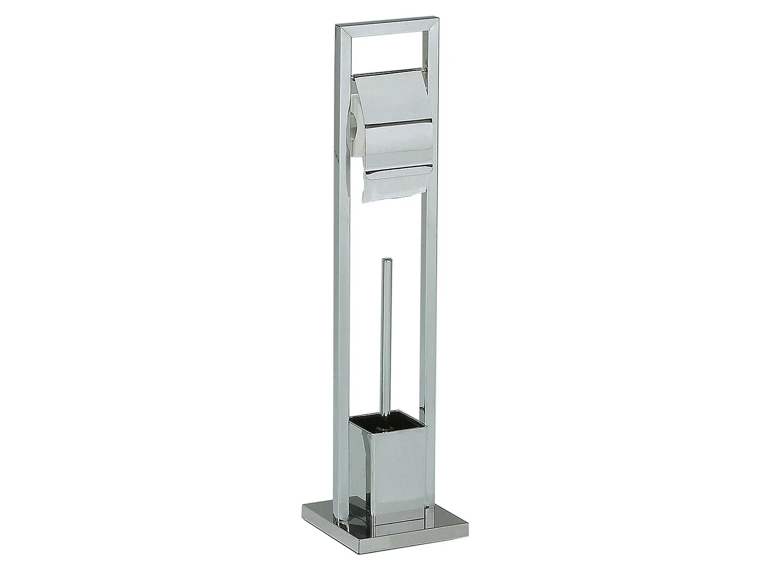 Porte-papier toilette TOMA support sur pied avec porte brosse à WC, en métal chromé