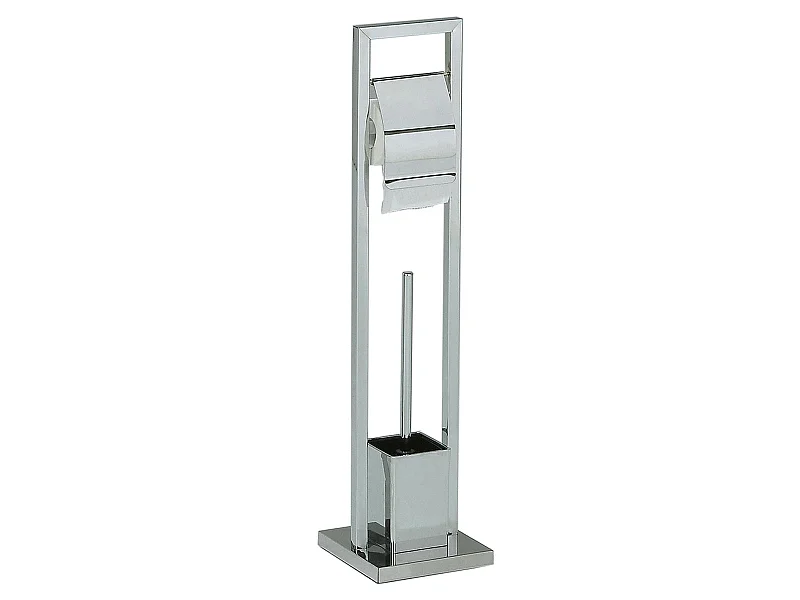 Porte-papier toilette TOMA support sur pied avec porte brosse à WC, en métal chromé