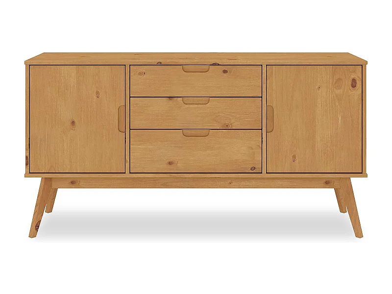 Buffet salle à manger TIVOLI  L 145 cm en bois massif finition bois naturel teinté avec 3 tiroirs et 2 portes battantes