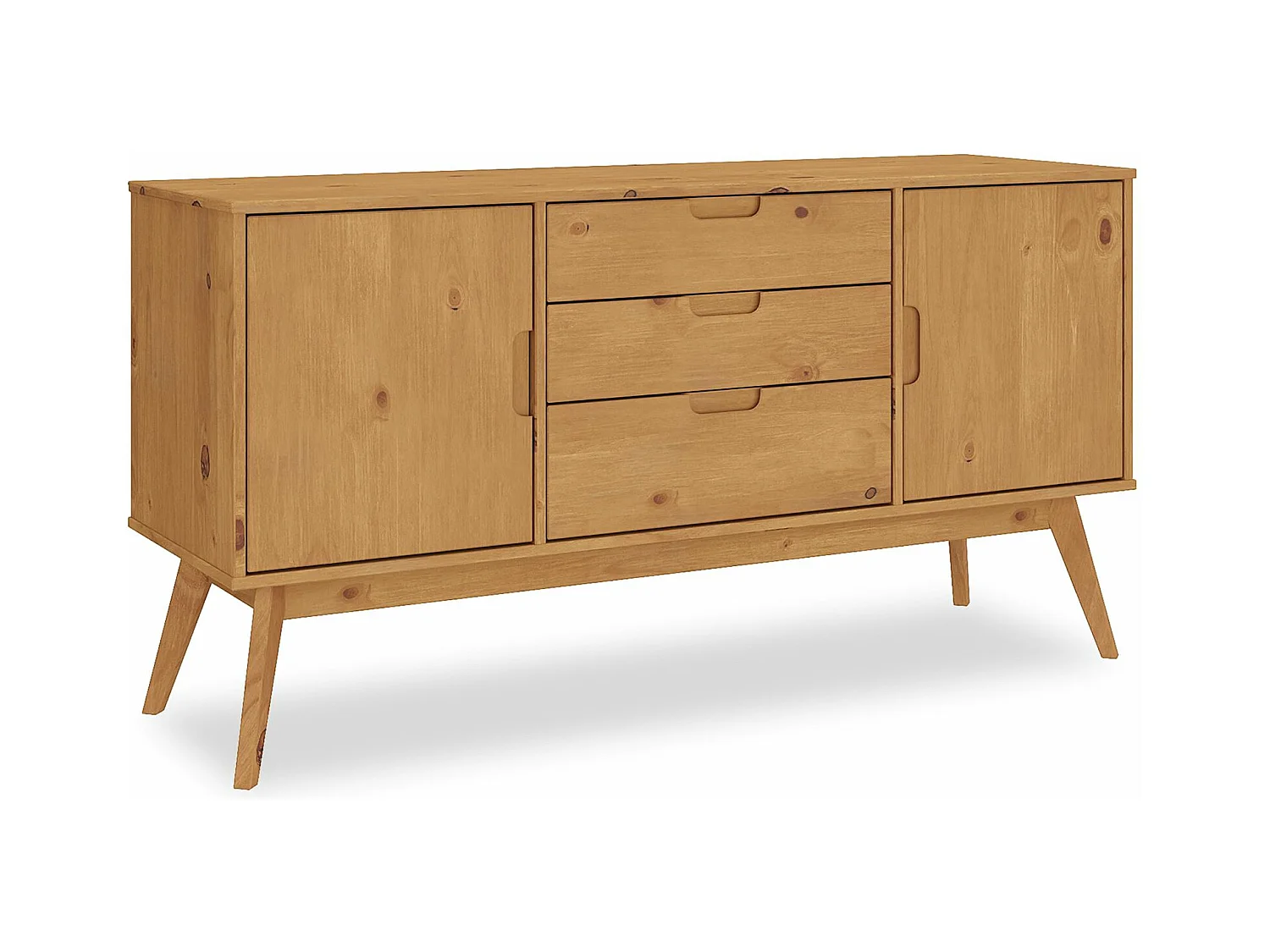 Buffet salle à manger TIVOLI  L 145 cm en bois massif finition bois naturel teinté avec 3 tiroirs et 2 portes battantes