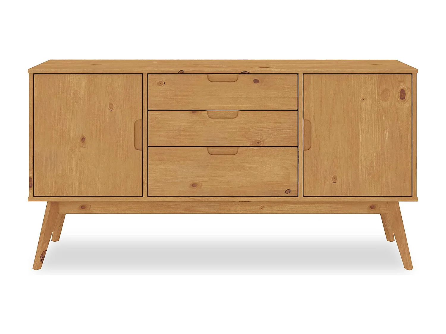 Buffet salle à manger TIVOLI  L 145 cm en bois massif finition bois naturel teinté avec 3 tiroirs et 2 portes battantes