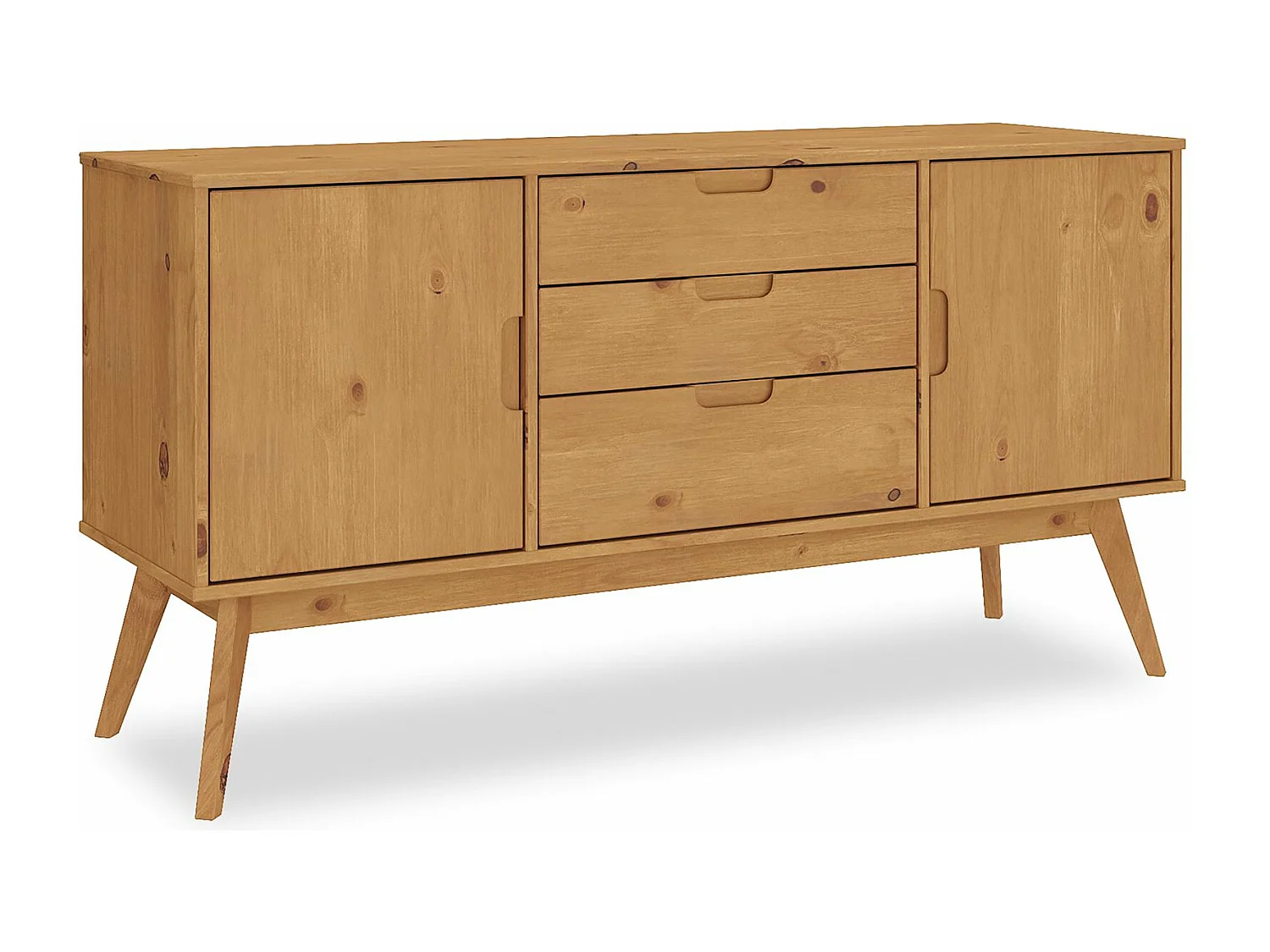 Buffet salle à manger TIVOLI  L 145 cm en bois massif finition bois naturel teinté avec 3 tiroirs et 2 portes battantes