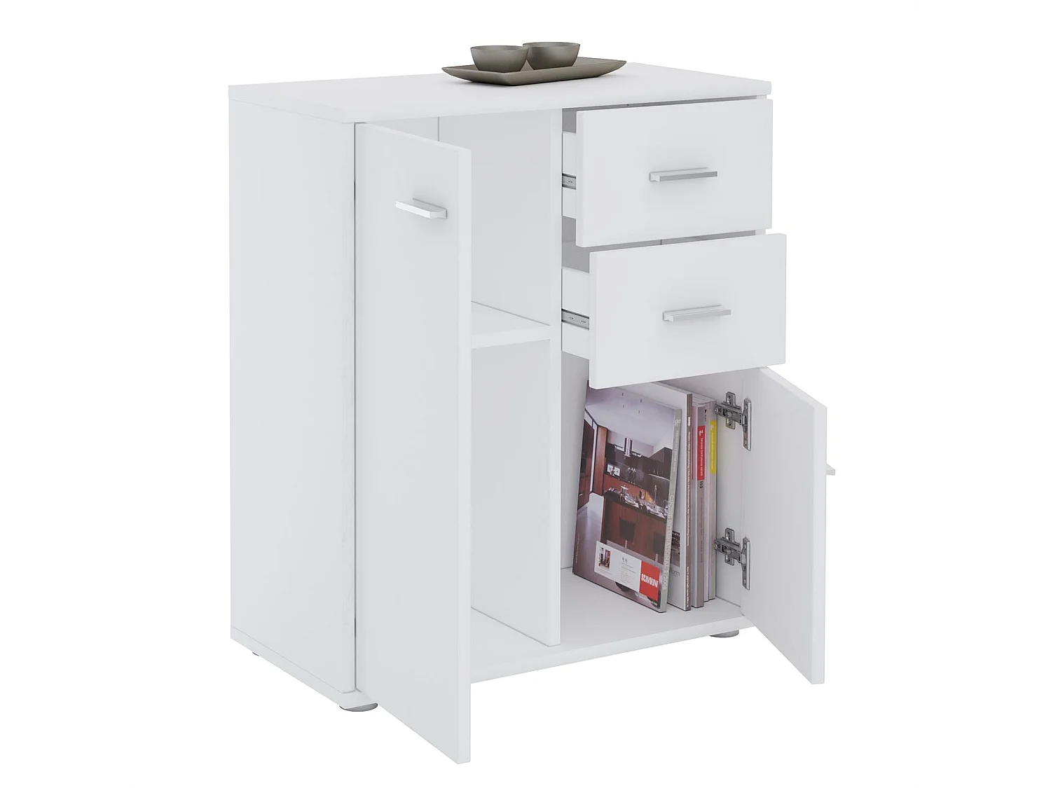 Buffet salle à manger REMY L 60 cm blanc avec 2 portes et 2 tiroirs, bahut bas, meuble de rangement style moderne