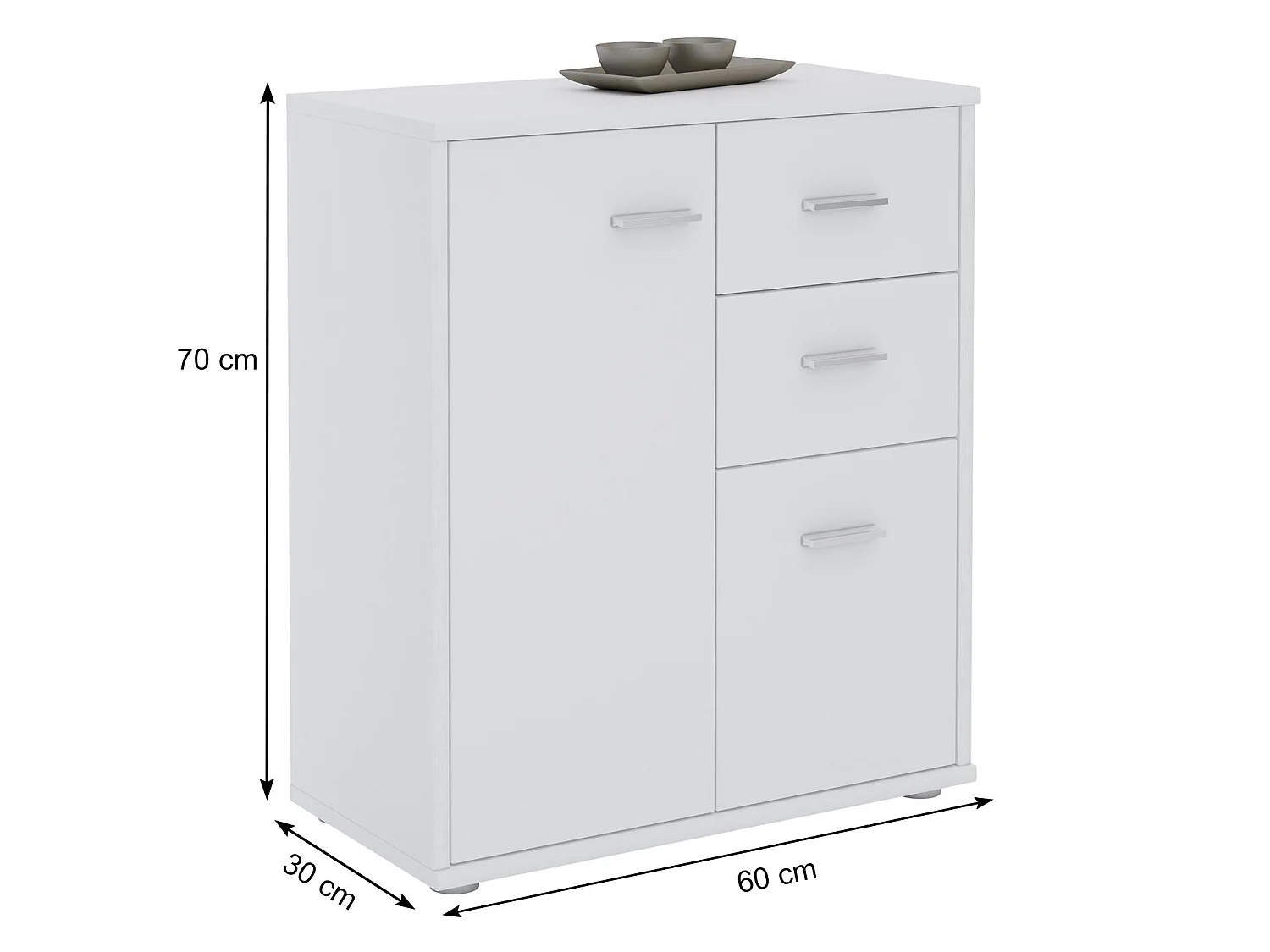 Buffet salle à manger REMY L 60 cm blanc avec 2 portes et 2 tiroirs, bahut bas, meuble de rangement style moderne