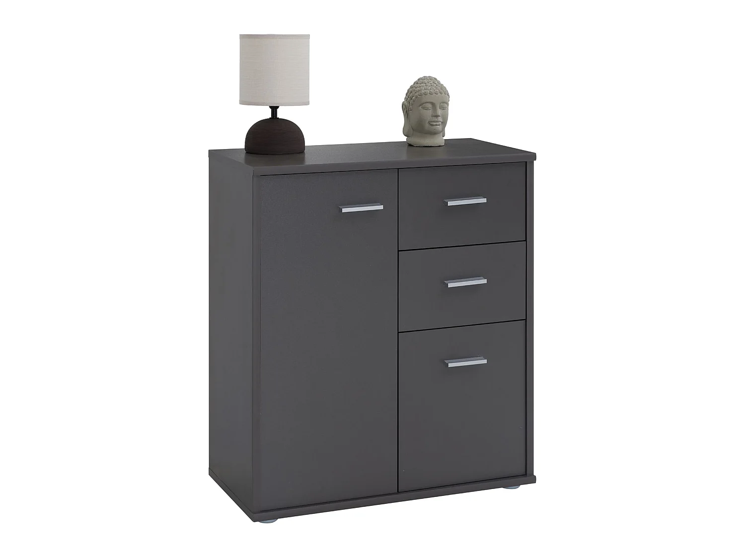 Buffet salle à manger REMY L 60 cm gris mat avec 2 portes et 2 tiroirs, bahut bas, meuble de rangement style moderne