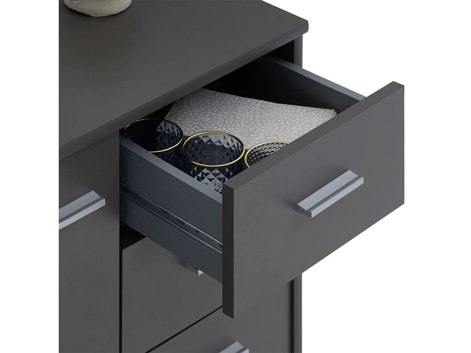 Buffet salle à manger REMY L 60 cm gris mat avec 2 portes et 2 tiroirs, bahut bas, meuble de rangement style moderne