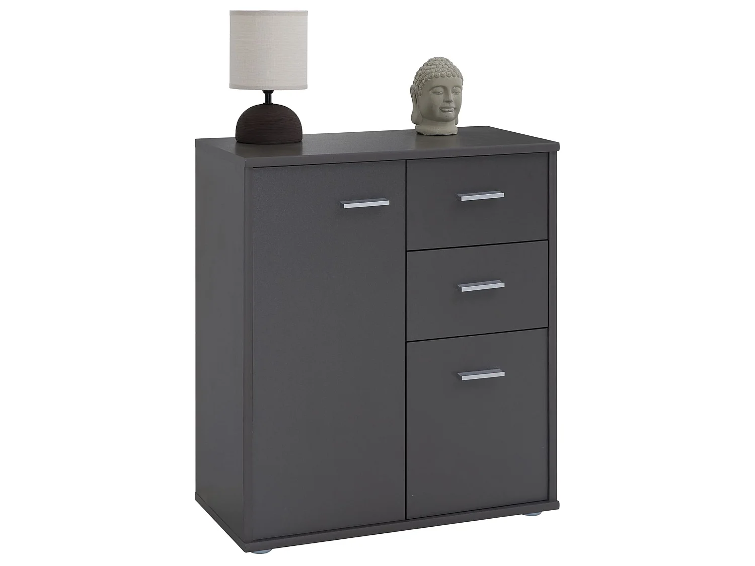 Buffet salle à manger REMY L 60 cm gris mat avec 2 portes et 2 tiroirs, bahut bas, meuble de rangement style moderne