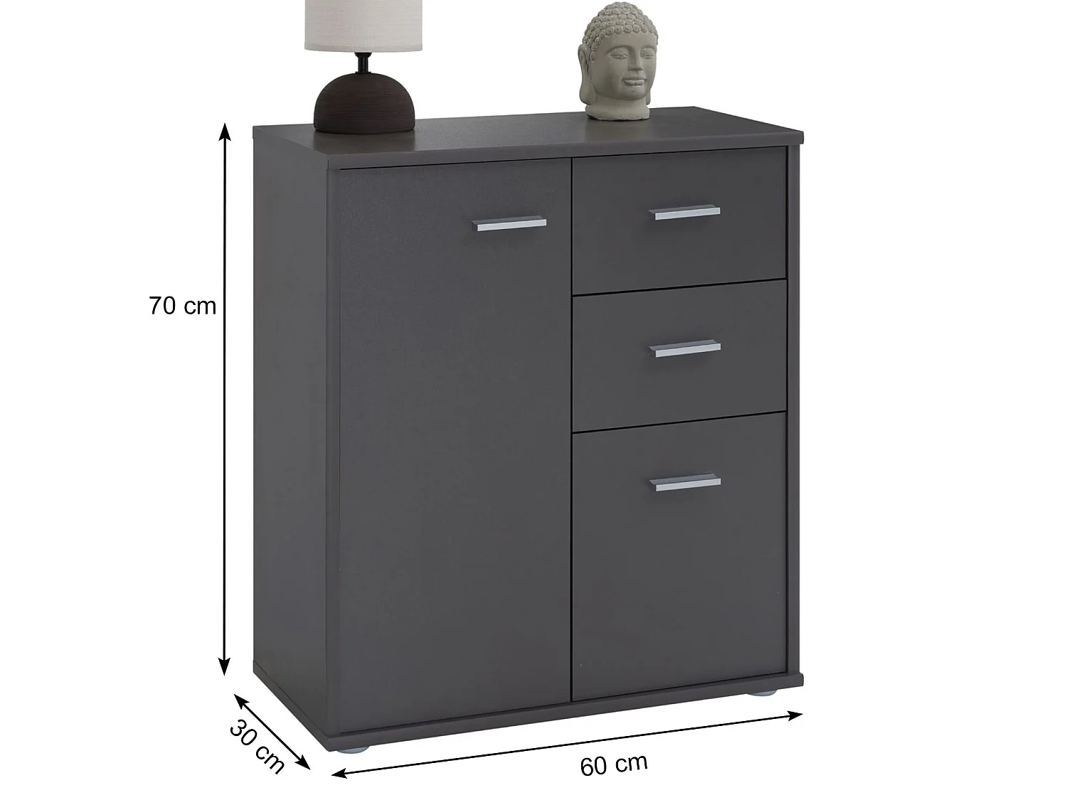 Buffet salle à manger REMY L 60 cm gris mat avec 2 portes et 2 tiroirs, bahut bas, meuble de rangement style moderne