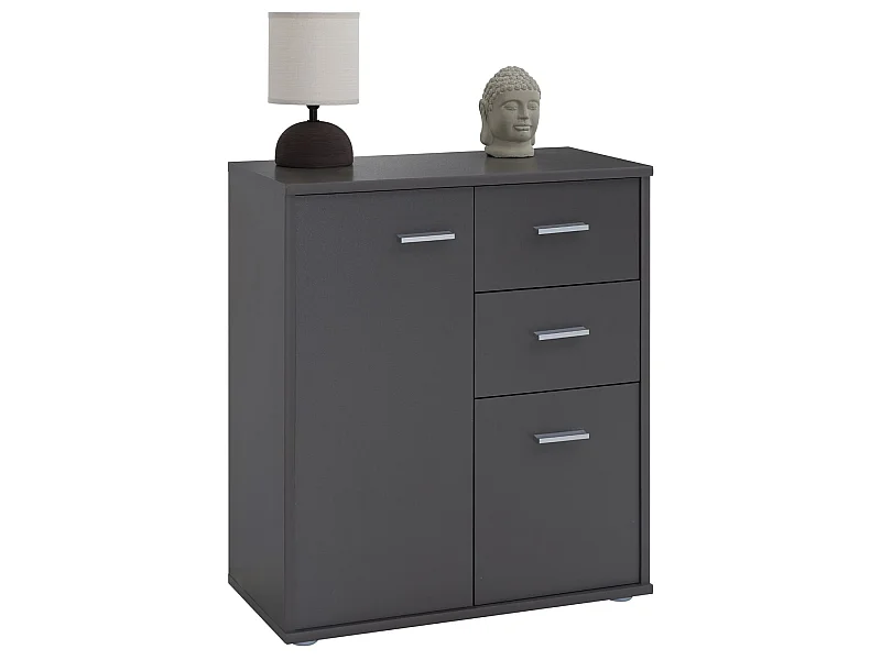 Buffet salle à manger REMY L 60 cm gris mat avec 2 portes et 2 tiroirs, bahut bas, meuble de rangement style moderne