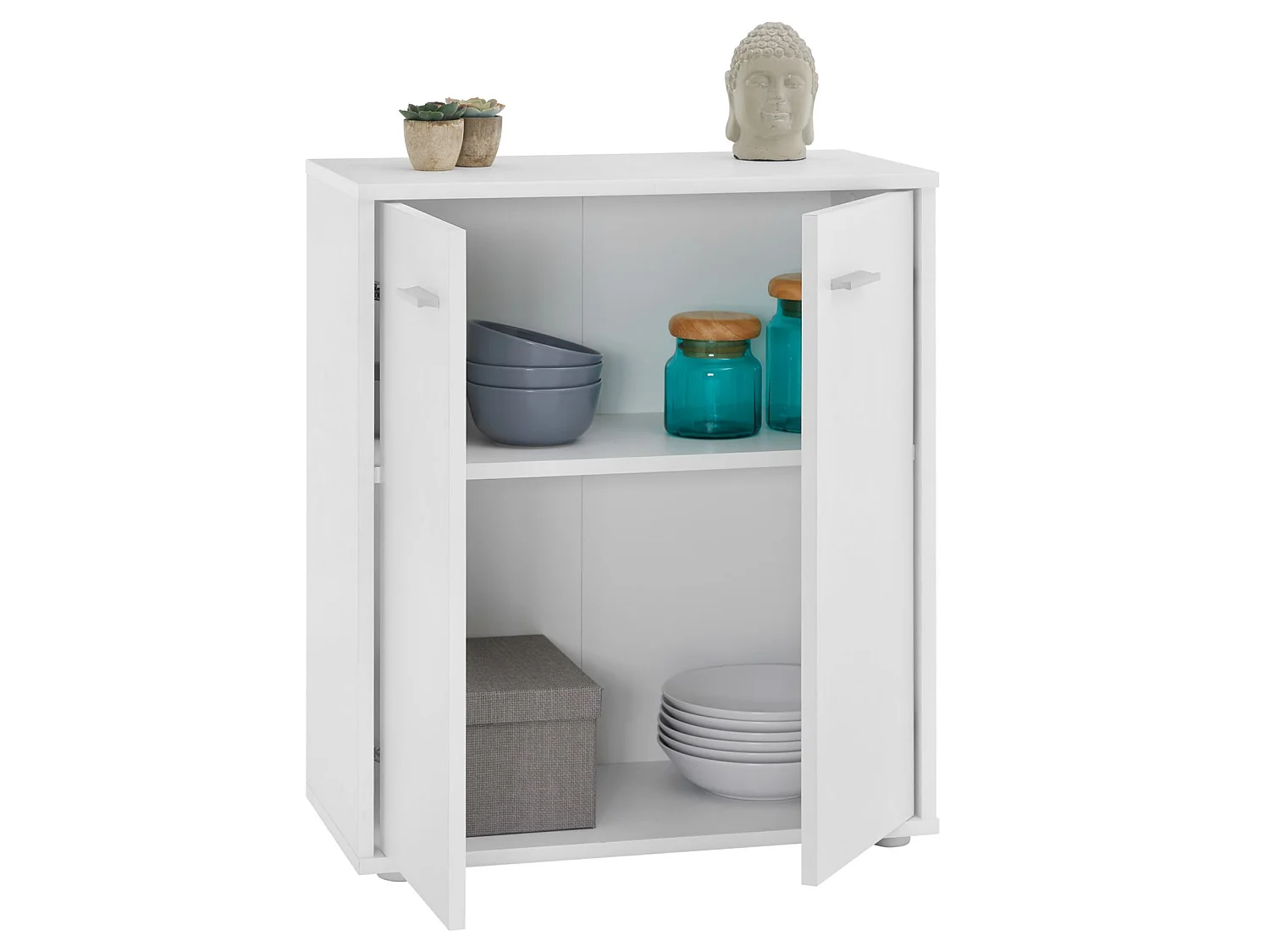 Buffet salle à manger FIRMIN L 60 cm blanc avec 2 portes, bahut bas, meuble de rangement style moderne