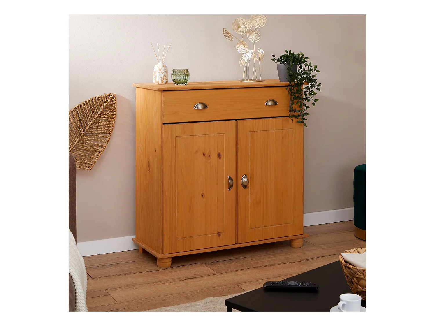 Buffet salle à manger COLMAR L 90 cm en bois massif finition laquée 1 tiroir 2 portes meuble rangement