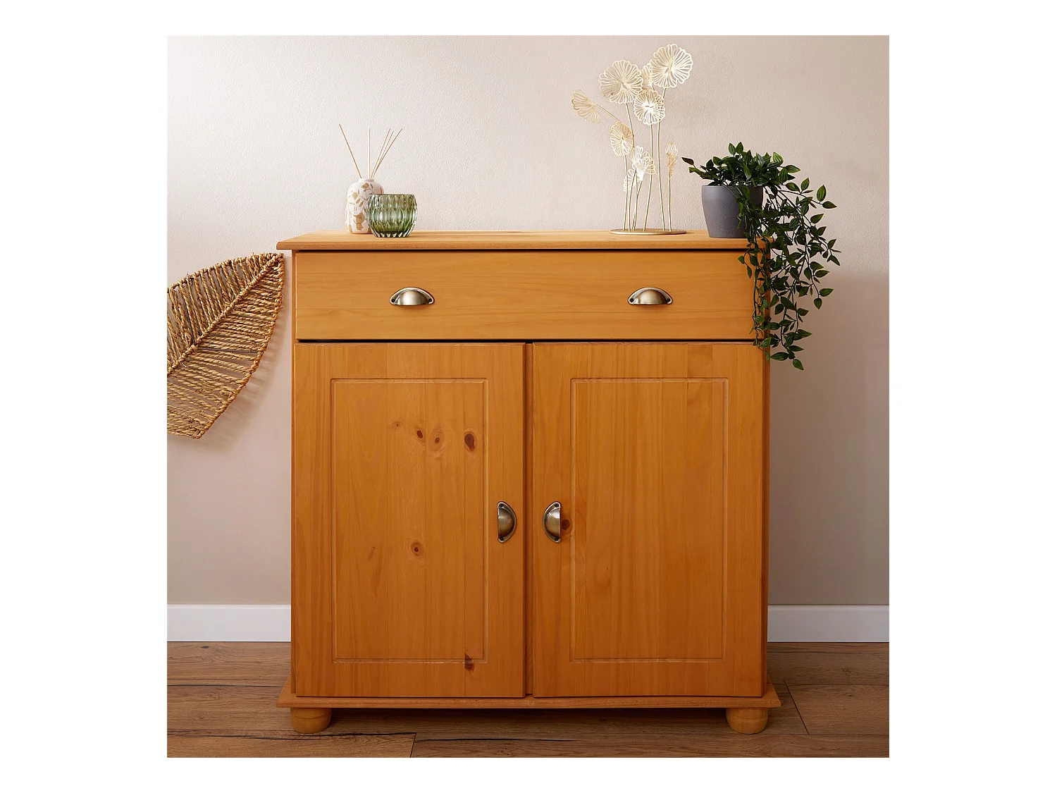 Buffet salle à manger COLMAR L 90 cm en bois massif finition laquée 1 tiroir 2 portes meuble rangement