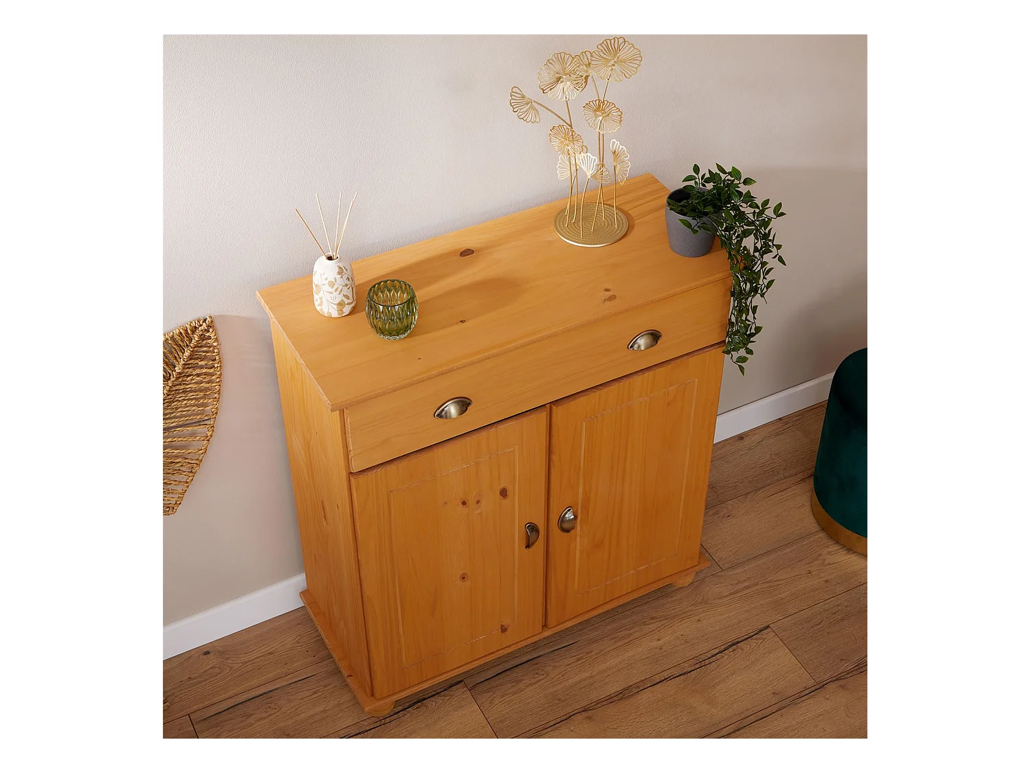 Buffet salle à manger COLMAR L 90 cm en bois massif finition laquée 1 tiroir 2 portes meuble rangement