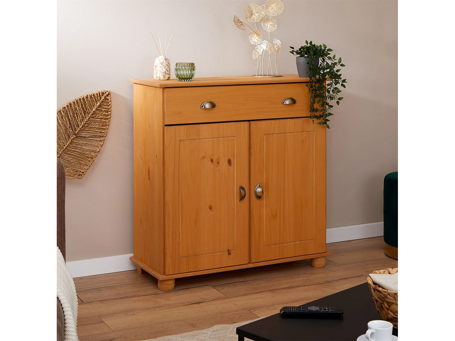 Buffet salle à manger COLMAR L 90 cm en bois massif finition laquée 1 tiroir 2 portes meuble rangement