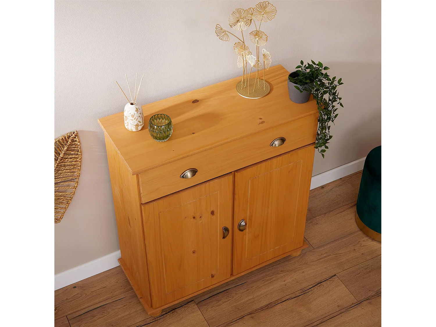 Buffet salle à manger COLMAR L 90 cm en bois massif finition laquée 1 tiroir 2 portes meuble rangement