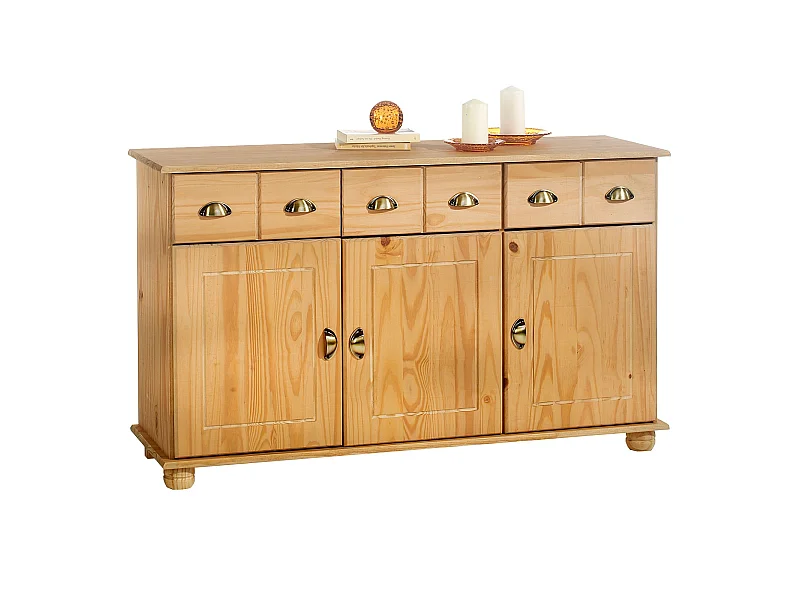 Buffet salle à manger COLMAR L 134 cm en bois massif finition laquée 3 tiroirs 3 portes avec 2 étagères