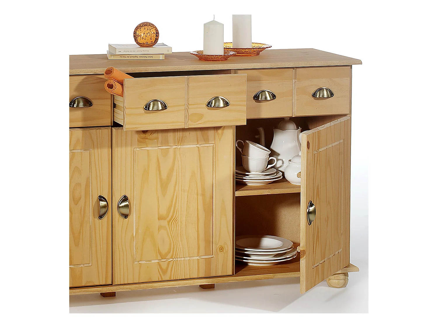 Buffet salle à manger COLMAR L 134 cm en bois massif finition laquée 3 tiroirs 3 portes avec 2 étagères